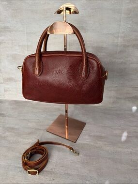 Portland Leather- Classic Pebbled Leather Top-Handle Bag in Deep Brown